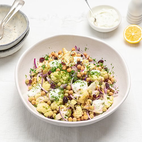 Roasted cauliflower and chickpea salad