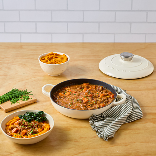 Braised beef with mash and winter veg