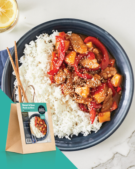Sweet and sour pork on rice