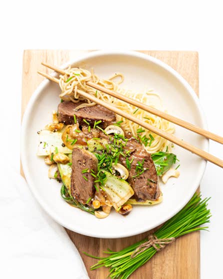 Beef chives and cashew stir fry