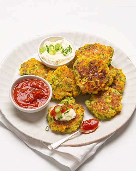 Corn and broccoli fritter bites