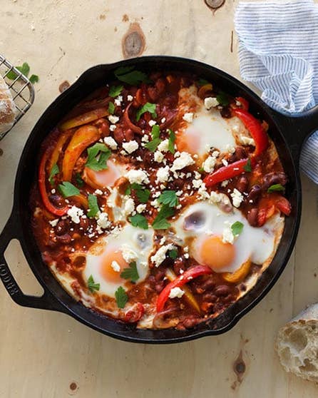 Café-style baked eggs and beans