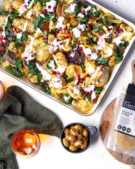 Keto-friendly spiced chicken cauliflower traybake