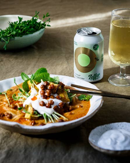 Roast kumara, coconut & lime laksa with crispy chilli chickpeas