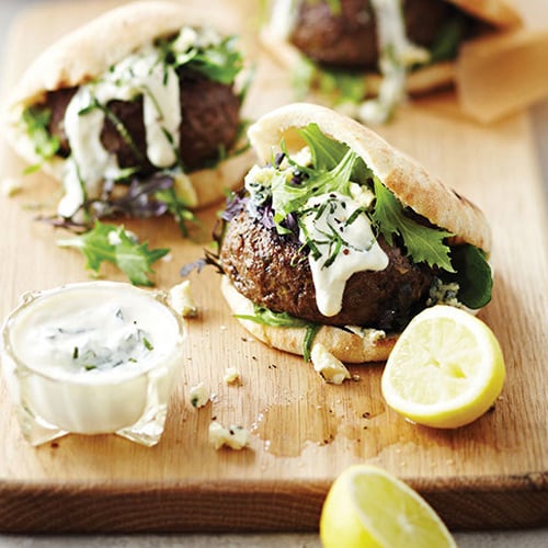Coastal lamb burger pitas