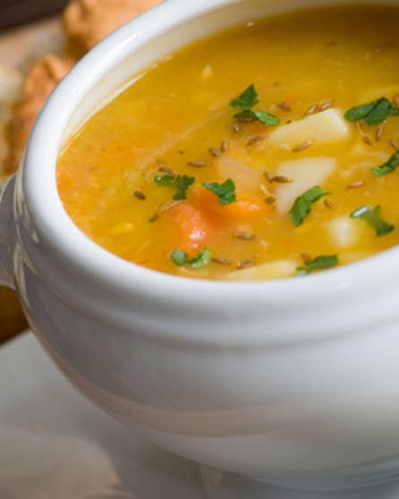 Coconut, pumpkin and kumara soup