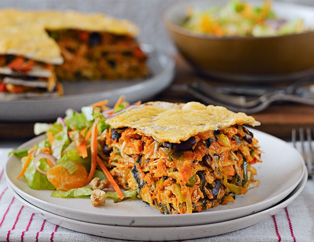 Tortilla stack with crisp orange salad