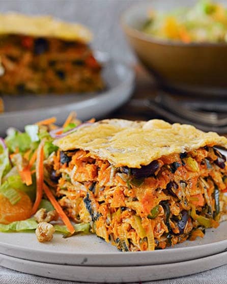 Tortilla stack with crisp orange salad