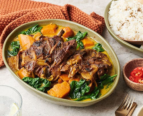 Lamb, kūmara and spinach coconut curry