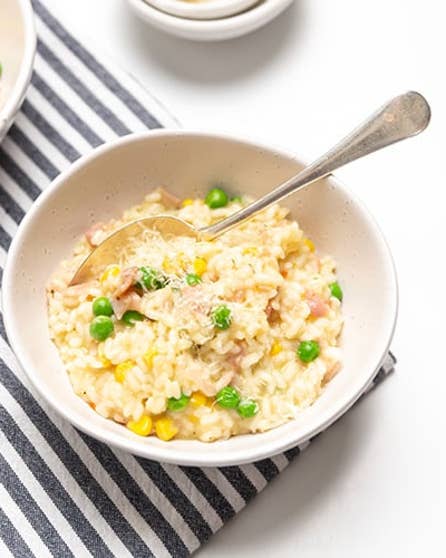 Ham, pea and parmesan risotto