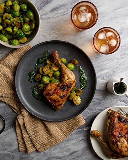 Roasted chicken with brown butter sprouts