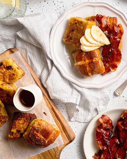 Bacon and banana hot cross bun French toast