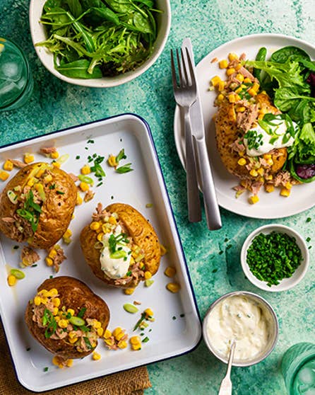 Tuna, sweetcorn and spring onion jacket potatoes