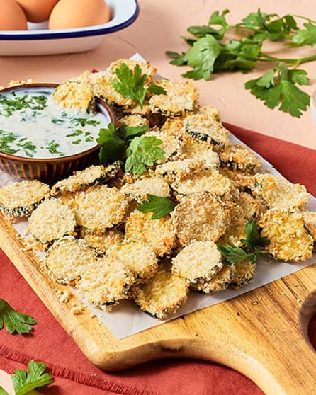 Crumbed courgette chips