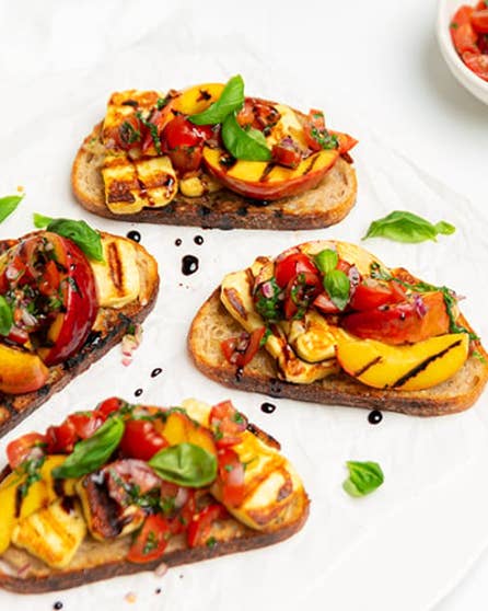 Nectarine and haloumi bruschetta