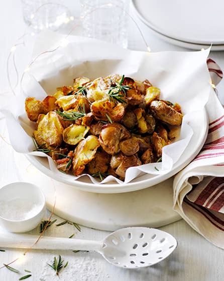 Smashed potatoes with parmesan and rosemary