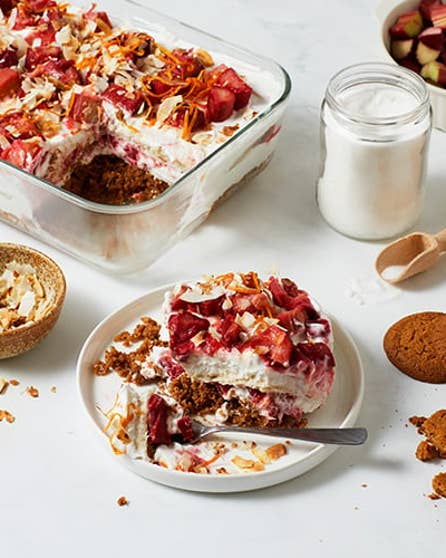 Rhubarb and coconut dessert lasagne