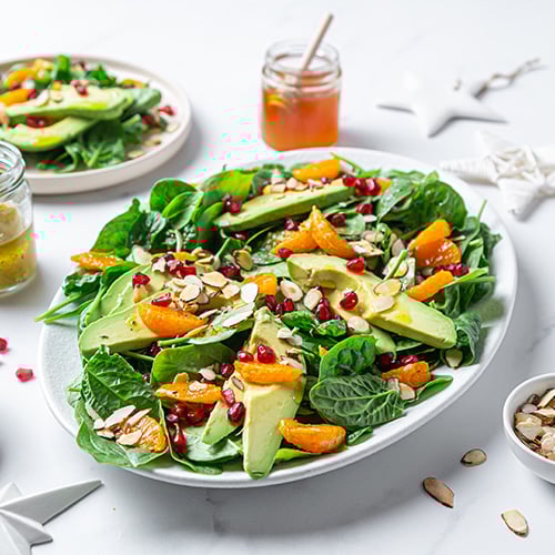 Festive mandarin, spinach and almond salad