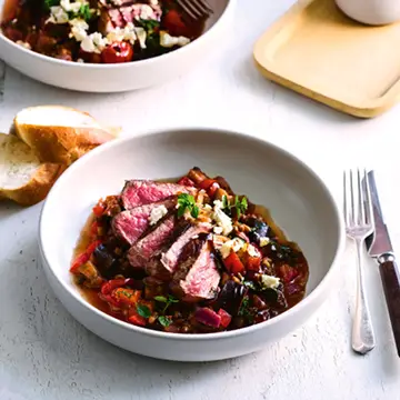 Steak with Mediterranean-style ratatouille