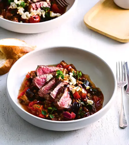Steak with Mediterranean-style ratatouille