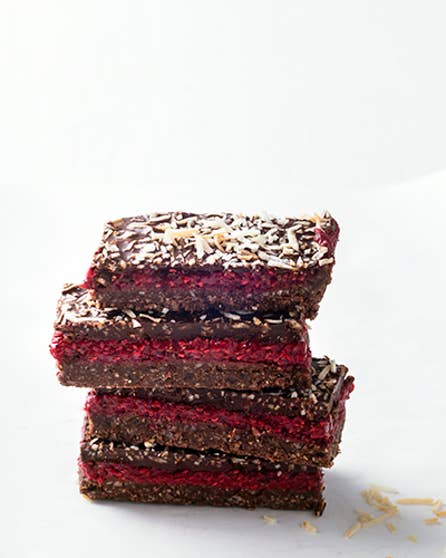 Vegan chocolate raspberry slice