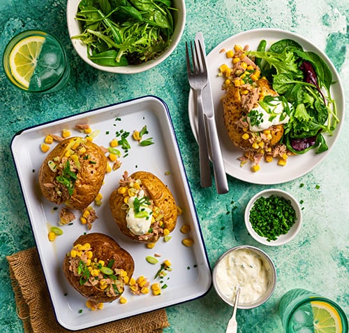 Tuna, sweetcorn and spring onion jacket potatoes
