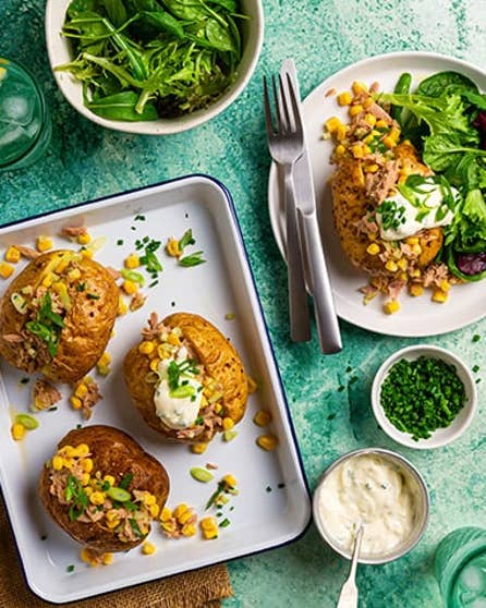 Tuna, sweetcorn and spring onion jacket potatoes