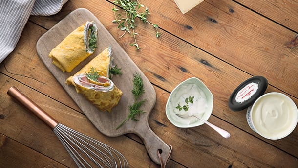 Double egg and ham wrap with herbed yoghurt