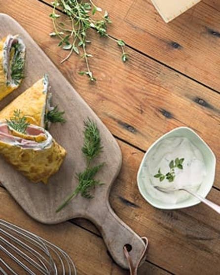 Double egg and ham wrap with herbed yoghurt