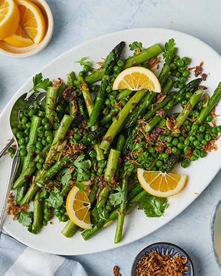 Browned butter asparagus and peas