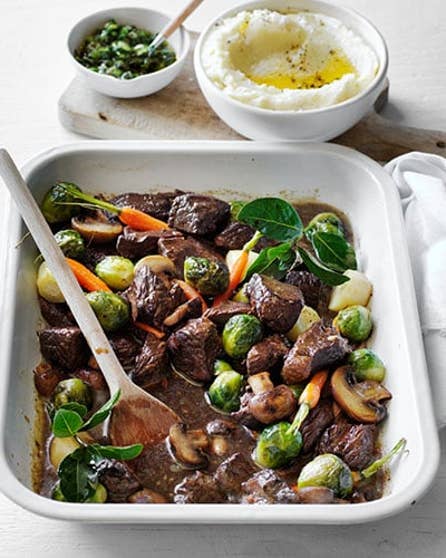 Go-to slow-cooked steak and mushrooms
