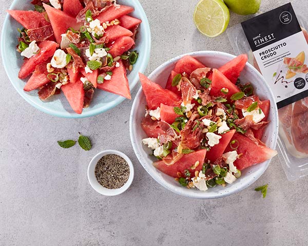 Watermelon prosciutto and mint salad