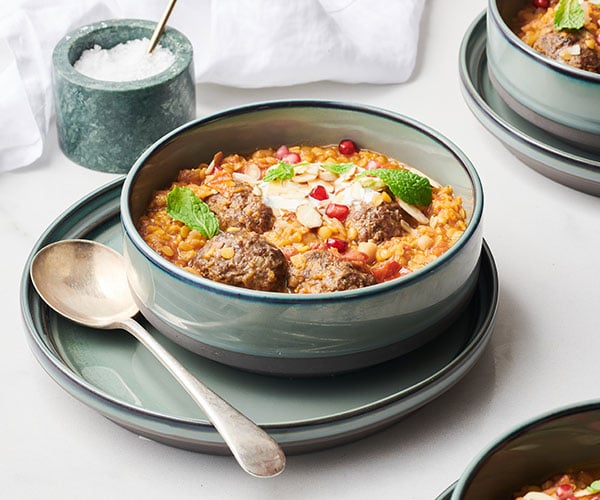 Beef kofta and spiced lentil stew