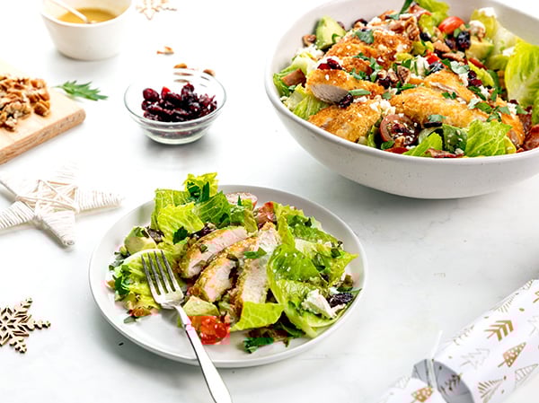 Christmas cobb salad with crispy chicken