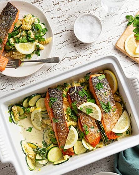 Silky salmon and leek pasta