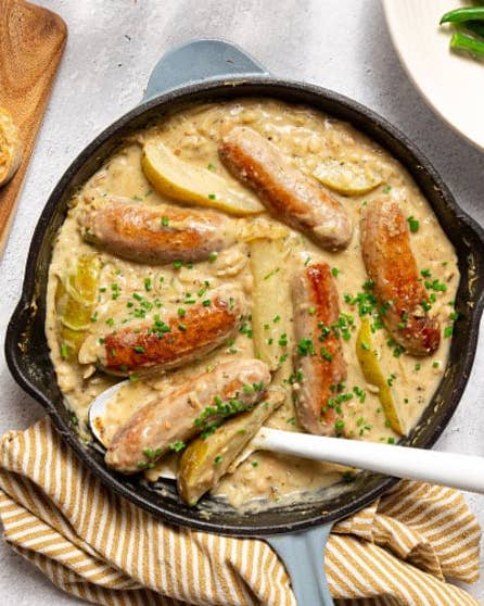 Pork sausage and pear cassoulet