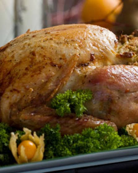 Roast turkey with apricot and orange stuffing and cranberry port sauce