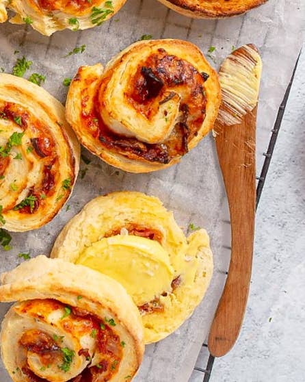 Tomato relish and bacon pinwheel scones
