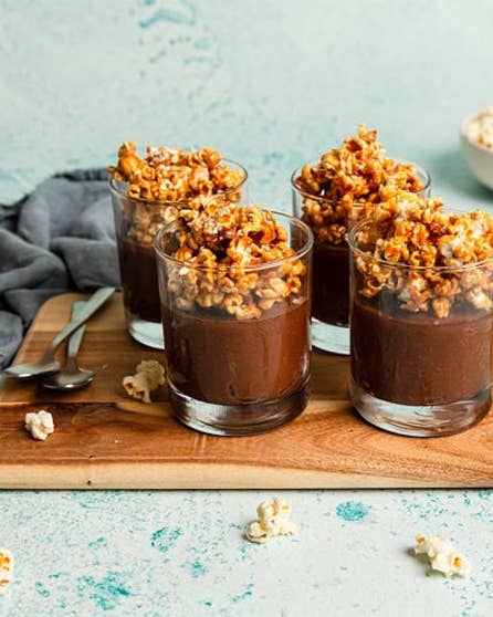 Salted caramel popcorn mousse cups