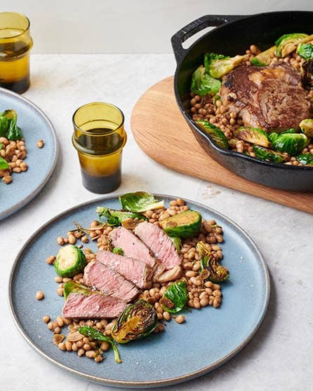 Ultimate steak with Brussels sprouts and cannellini beans