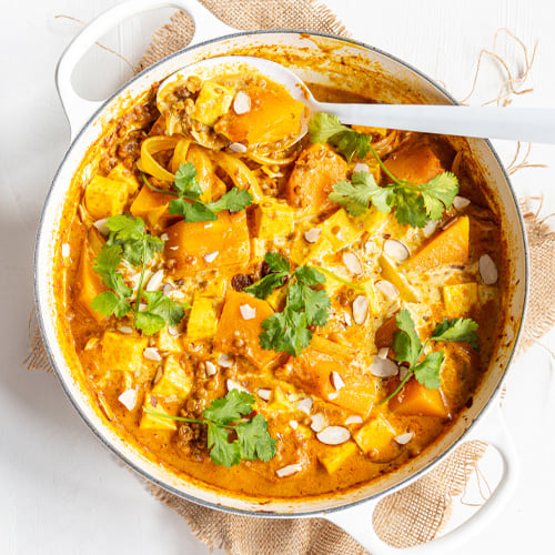 Traybake pumpkin and paneer curry