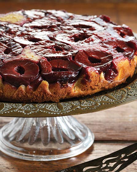 Plum and cinnamon upside-down cake