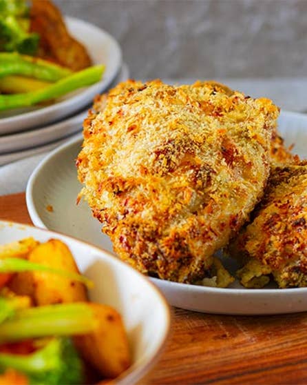 Friday night crispy chicken with smoky roast veges