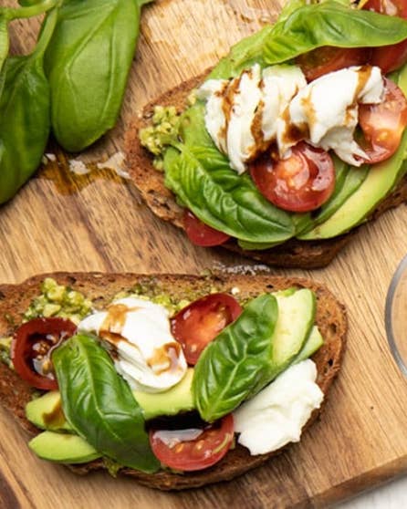 Avocado caprese breakfast toast