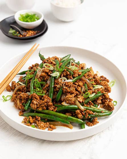 Sweet soy pork and green bean stir fry
