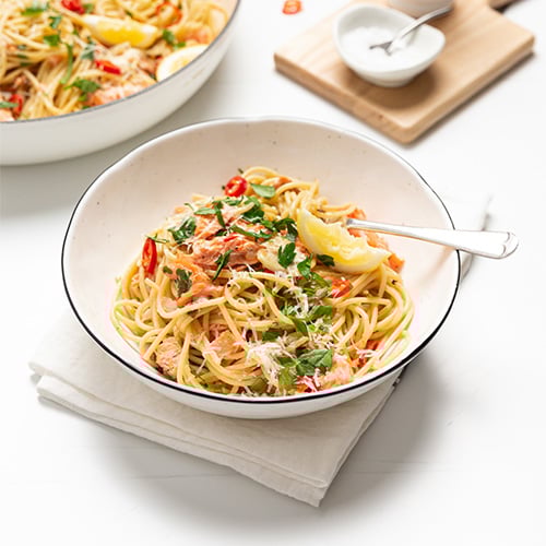 Lemon and chilli salmon spaghetti