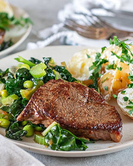 Grilled beef with potato salad