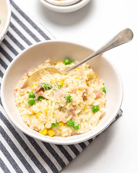 Ham, pea and parmesan risotto