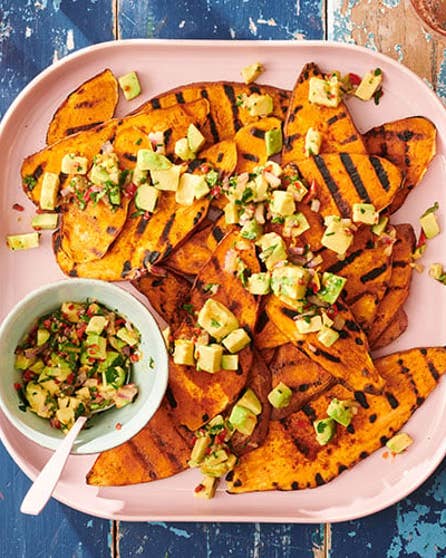 BBQ kūmara with avocado salsa