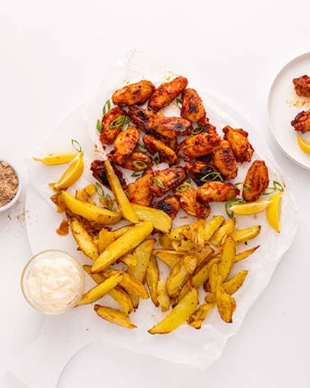 Buffalo wings and chunky chips